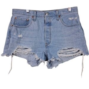 Levi's Blue Distressed Jean Shorts High-Waisted